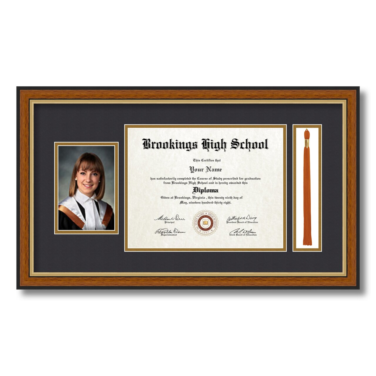 ArtToFrames 8.5x11 inch Diploma Frame with 4x6 Inch Image Opening and Tassel Opening - Framed with Black and Gold Mats, Comes with Regular Acrylic and Sawtooth Hanger for Wall Hanging (DIT-8.5x11)